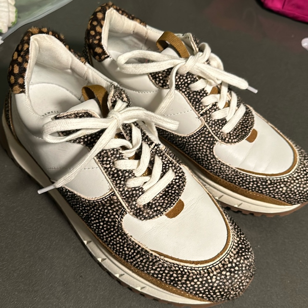 Madewell Kickoff Trainer Sneakers Leather Animal Print Mix Calf Hair  Sz 10